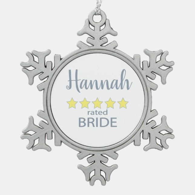 Bridal & Wedding Party 5 Sterne Bridge Schneeflocken Zinn-Ornament (Vorderseite)