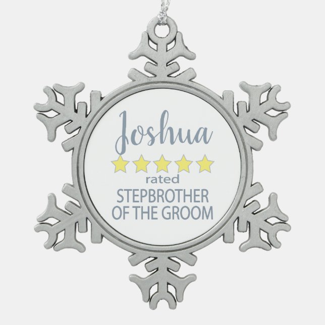 Bridal & Wedding Party 5 Sterne Stepbruder von Gro Schneeflocken Zinn-Ornament (Vorderseite)