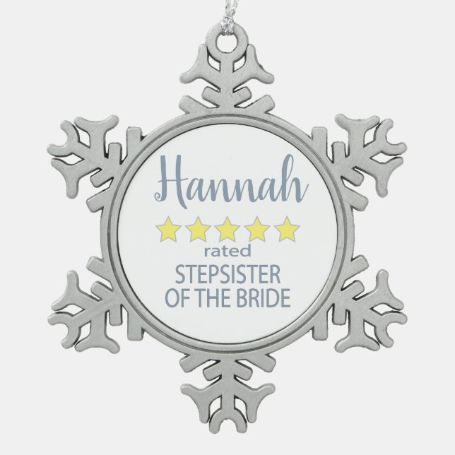 Bridal & Wedding Party 5 Sterne Stepschwester Schneeflocken Zinn-Ornament (Vorderseite)