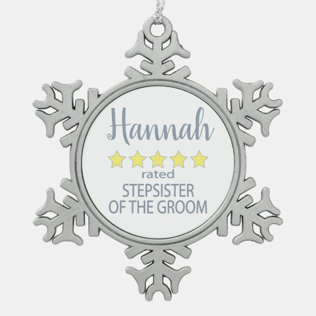 Bridal & Wedding Party 5 Sterne Stepschwester Schneeflocken Zinn-Ornament (Vorderseite)
