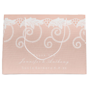 Bridal Wedding Peach Salmon White Royal Lace Große Geschenktüte
