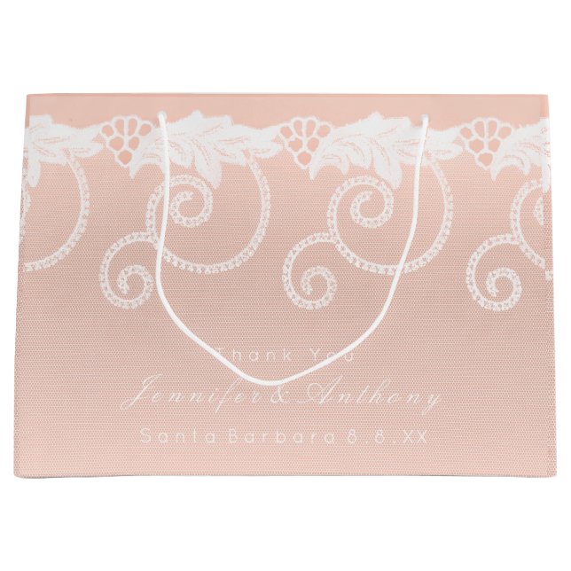 Bridal Wedding Peach Salmon White Royal Lace Große Geschenktüte (Vorderseite)