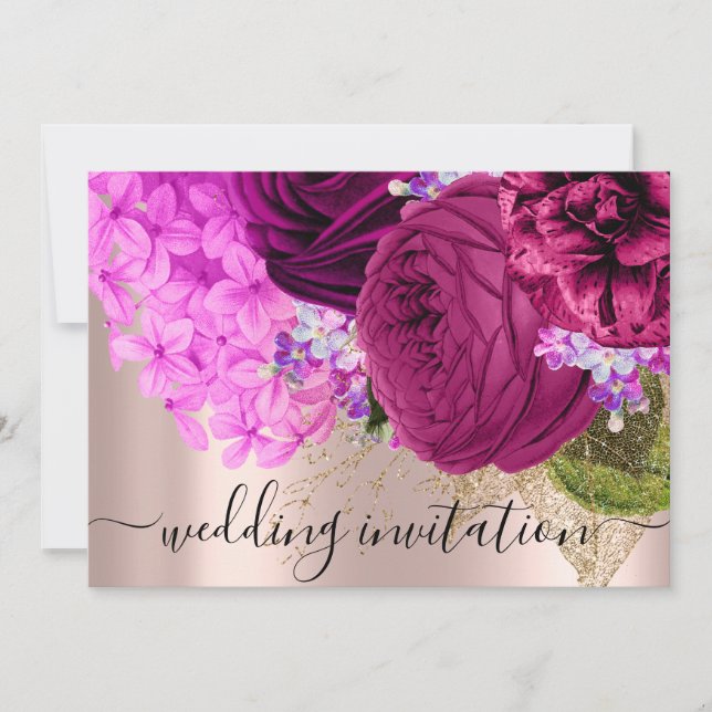 Bridal Wedding Pink Green Blume Rose Einladung (Vorderseite)