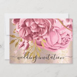 Bridal Wedding Pink Rose Gold Blume Rose Einladung