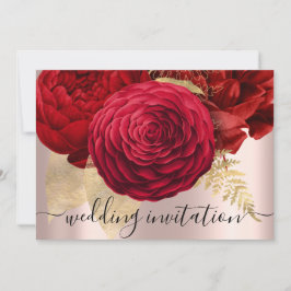 Bridal Wedding Red Gold Rose Blume Elegant Einladung
