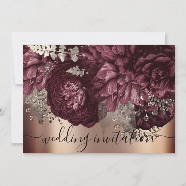 Bridal Wedding Rose Burgundy Marsala Floral Einladung (Vorderseite)
