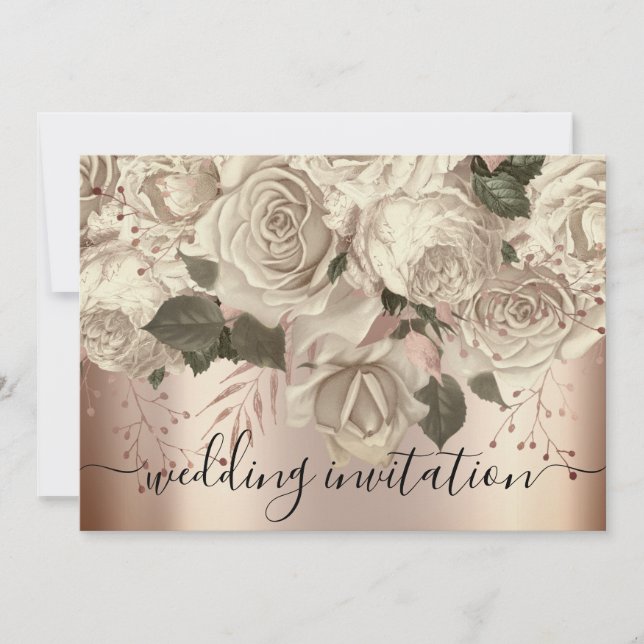 Bridal Wedding Rose Elfenbein Rose Wreath Sepia Einladung (Vorderseite)