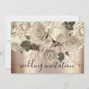Bridal Wedding Rose Elfenbein Rose Wreath Sepia Einladung