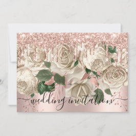 Bridal Wedding Rose Glitzer Tropfen ElfenbeinRose Einladung