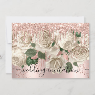 Bridal Wedding Rose Glitzer Tropfen ElfenbeinRose Einladung