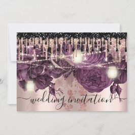 Bridal Wedding Rose Glitzer Tropfen Lila Berry Einladung