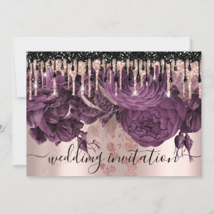 Bridal Wedding Rose Glitzer Tropfen Lila Rose Einladung