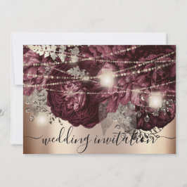 Bridal Wedding Rose Gold Burgundy Marsala Lights Einladung
