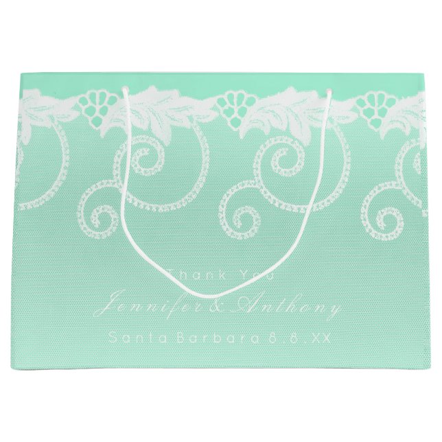 Bridal Wedding Tiffany Mint Green Royal Lace Große Geschenktüte (Vorderseite)