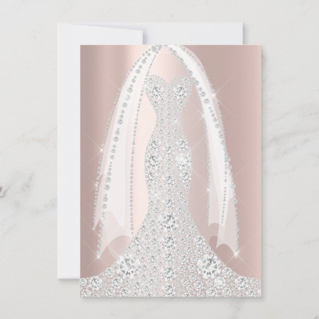 Bridal White Dress Spark Rose Rosa Diamond Einladung (Rückseite)
