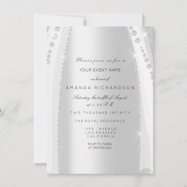 Bridal White Dress Spark Rose Silver Gray Diamond Einladung (Vorderseite)