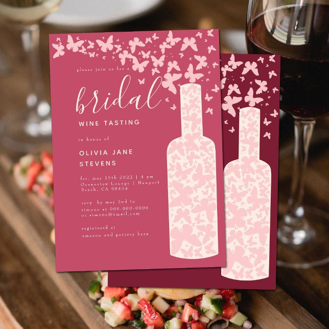Bridal Wine Party Bordeaux Pink Butterflies Boho Einladung (Von Creator hochgeladen)