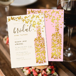 Bridal Wine Party Rosa Flasche Gold Schmetterlinge Einladung