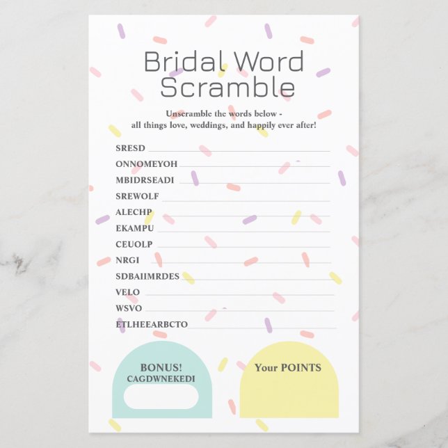 Bridal Word Scramble Game (Vorderseite)