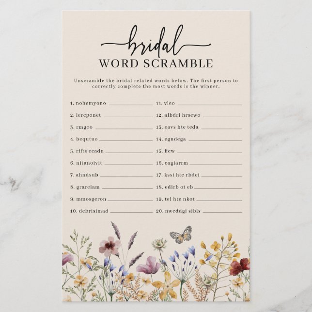 Bridal Word Scramble Game (Vorderseite)