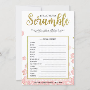 Bridal Word Scramble Game Rosa und goldener Glit