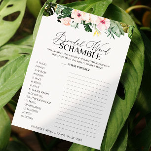 Bridal Word Scramble Game Tropical Floral Card Einladung