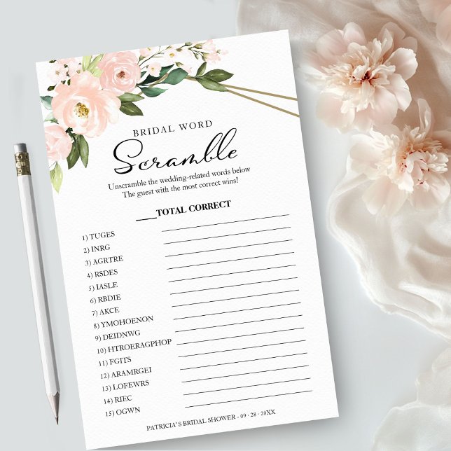 Bridal Word Scramble Spiel Rosa Blumenspiel Flyer (Von Creator hochgeladen)