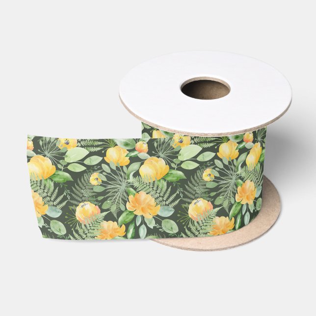 Bridal Yellow Peonies und Green Ferns Satinband (Spule)