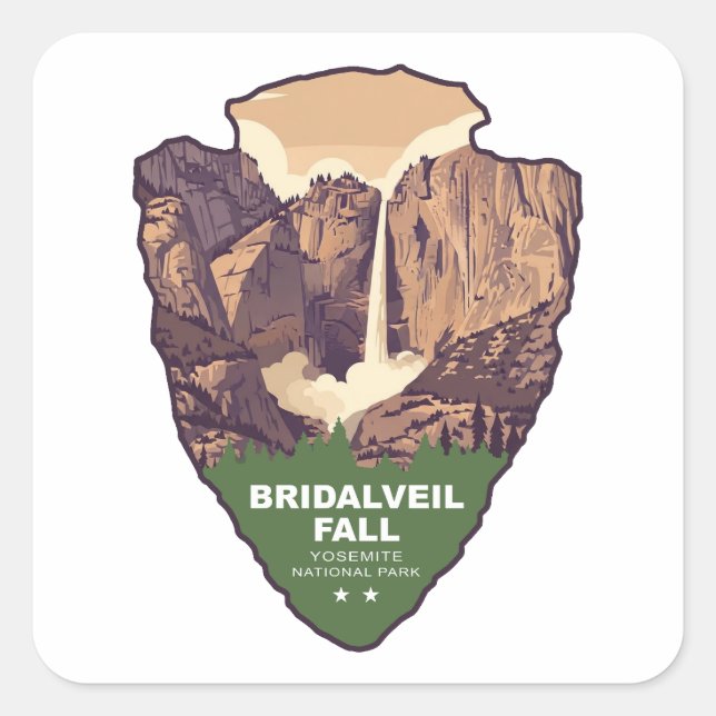 Bridalveil Fall Yosemite National Park Pfeilspitze Quadratischer Aufkleber (Vorderseite)