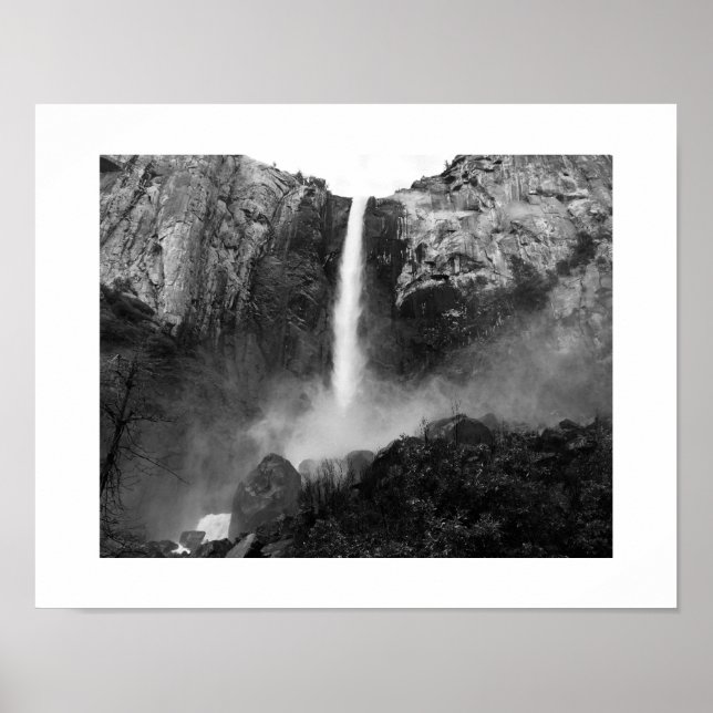 Bridalveil Falls Wasserfall Schwarzes Foto Poster (Vorne)