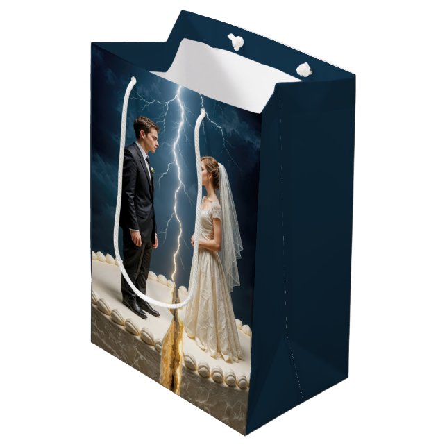 Bride and Groom Divorce Cake Mittlere Geschenktüte (Vorderseite Schrägansicht)