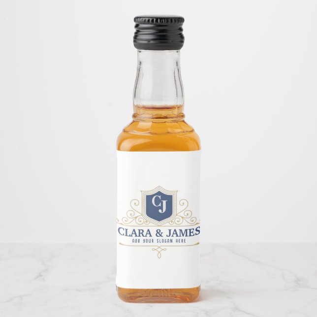 Bride And Groom Monogram Names Elegant Weeding Alkoholflaschenetikett (Vorderseite)