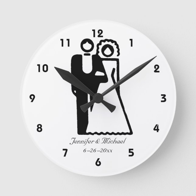 Bride And Groom Silhouettes Wedding Runde Wanduhr (Vorderseite)
