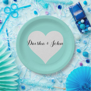 BRIDE Aquamarin Blue & Silver Heart Brautparty Par Pappteller