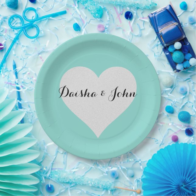 BRIDE Aquamarin Blue & Silver Heart Brautparty Par Pappteller (Party)