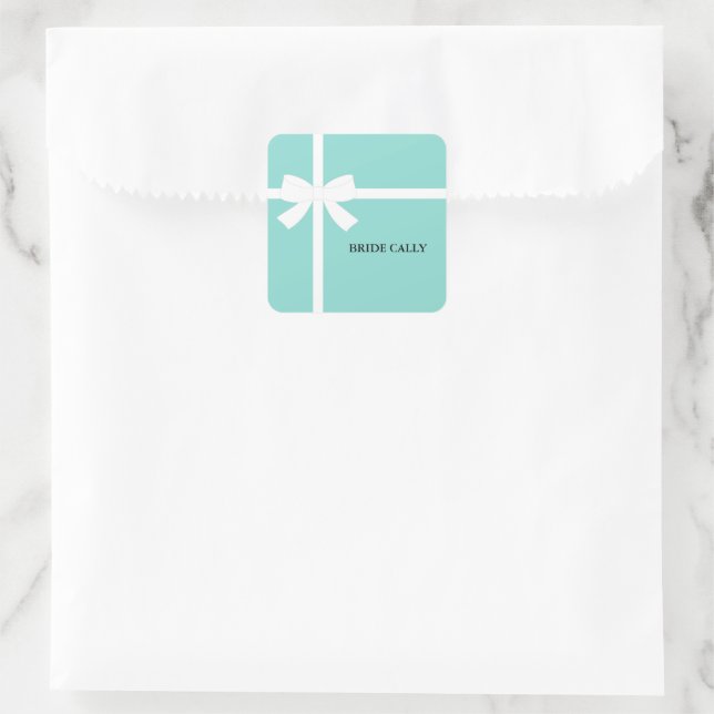 BRIDE Aquamarin Blue Tiara Dusche Party Personalis Quadratischer Aufkleber (Tasche)