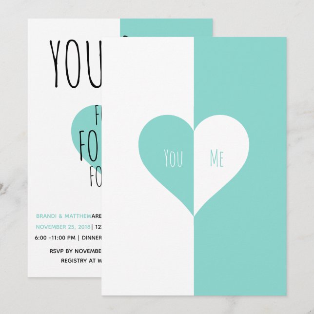 BRIDE Aquamarin Blue You & Me Wedding Suite Party Einladung (Vorne/Hinten)