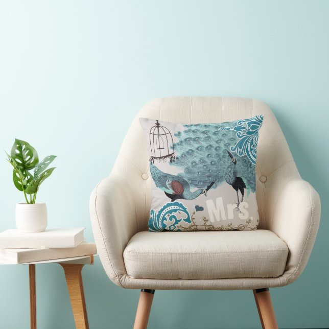 Bride Aquamarin Damask Vintag Peacock Birdcage Kissen (Stuhl )