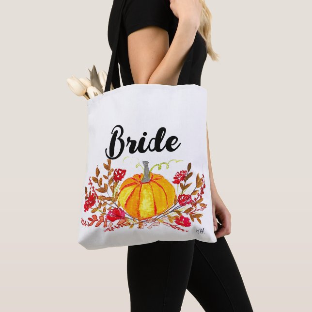 Bride Autumn Pumpkin Floral Hochzeit im Herbst Tasche (Von Nahem)