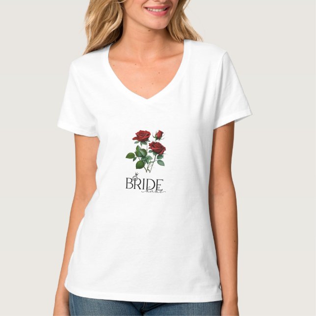 Bride Babe Rote Rose Bouquet Junggeselinnen-Abschi T-Shirt (Vorderseite)