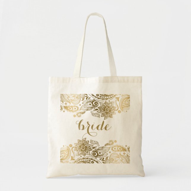 Bride Bag Gold Floral Lace paisley Tragetasche (Vorne)