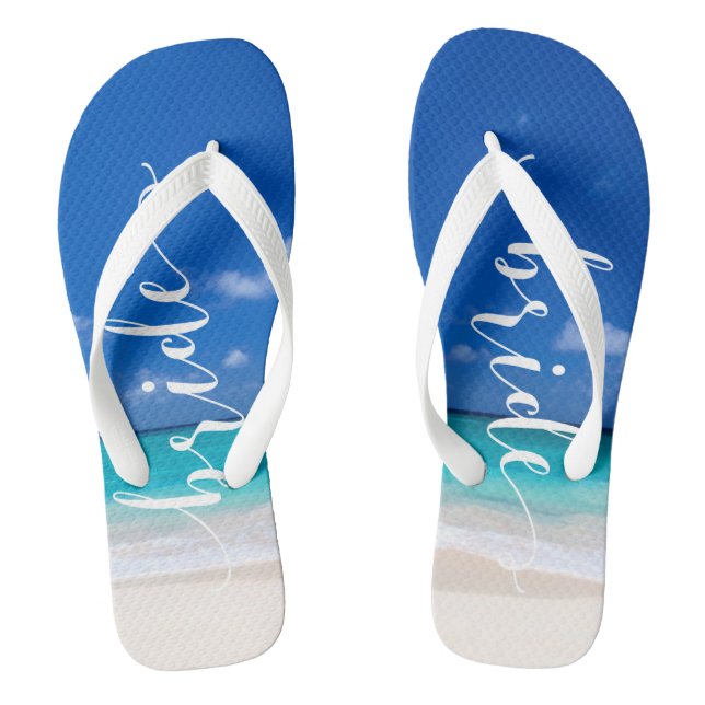 Bride Beach Wedding Beautiful Ocean Surf Flip Flops (Fußbett)