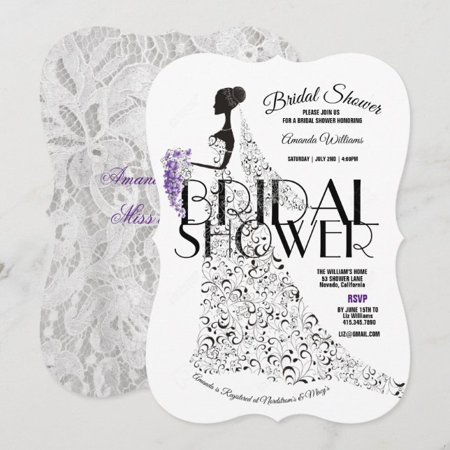 Bride Beautiful Lacy Dress Blume Brautparty Einladung (Vorne/Hinten)