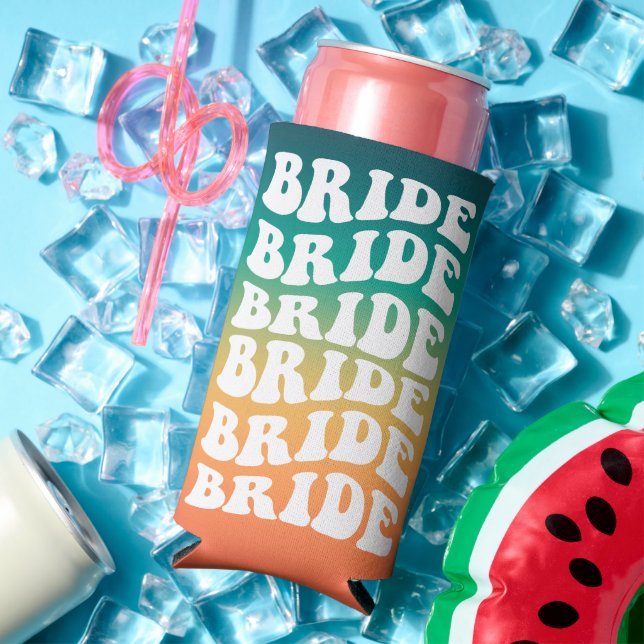 Bride | Benutzerdefinierter Retro-Text mit Farbver Selters Dosenkühler (In Situ Sommer)