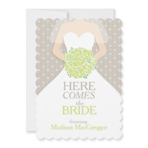 Bride bouquet vert graphique nuptiale invitation