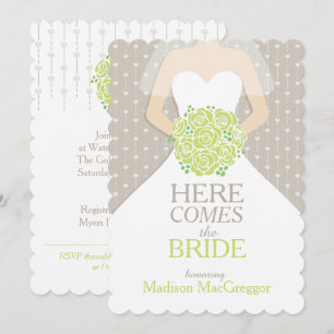 Bride bouquet vert graphique nuptiale invitation