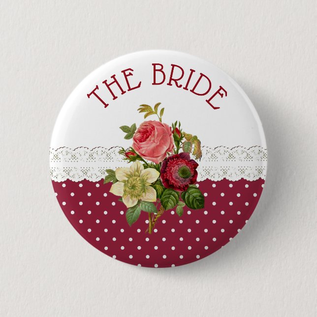 Bride Burgund Rose Hochzeitsknopf Button (Vorderseite)