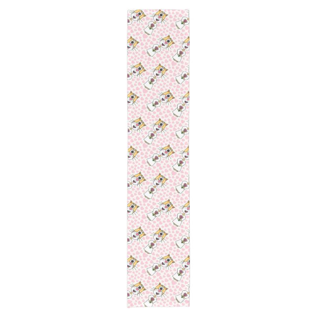 Bride Cat with Pink Hearts Wedding Bachelorette Kurzer Tischläufer (Vorderseite)