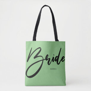 Bride Chic Mint Green Calligraphy Custom Tasche