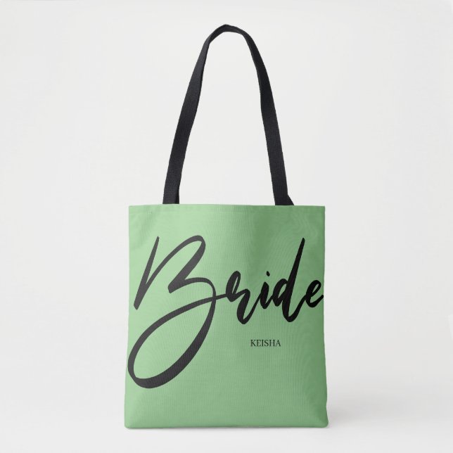 Bride Chic Mint Green Calligraphy Custom Tasche (Vorderseite)